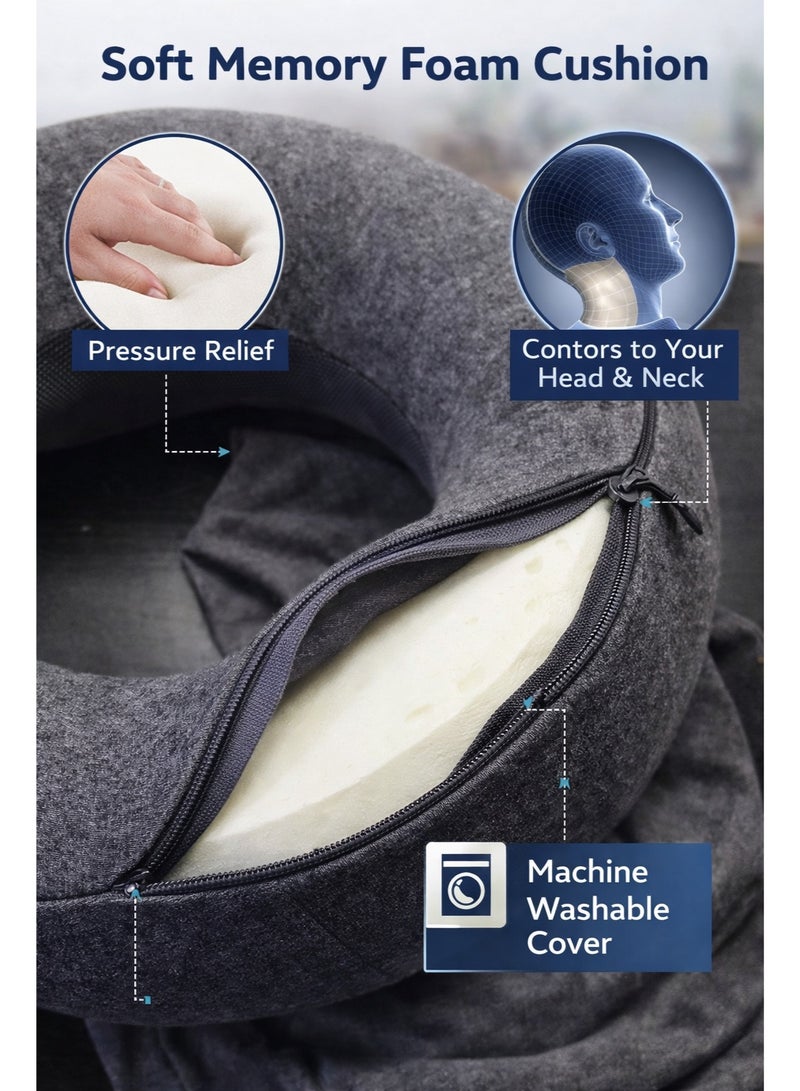 F.A.M.S Luxury Memory Foam Travel Neck Pillow with Privacy Hoodie – 360° Ergonomic Neck Support, Breathable & Machine Washable Cover for Flights, Car & Office - Image 3